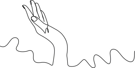 Continuous one line drawing of human hand illustration