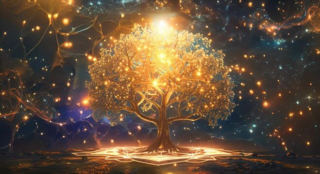 Fantasy tree bathed in light