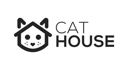 Logo d'un chat en forme de maison. Société pour adoption chat, garderie animaux. - obrazy, fototapety, plakaty