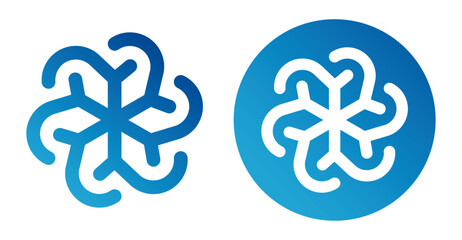Logo géométrique d'un flocon pour climatisation. Formes arrondies et minimaliste. - obrazy, fototapety, plakaty