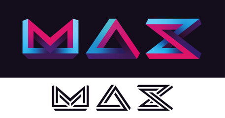 Logo MAX. Lettres avec des perspectives impossible. Inspiration du triangle de Penrose. Rework événement adobe Max avec un thème futuriste.