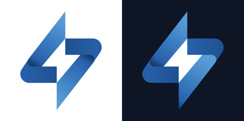 Logo bleu lettre S forme électricité. Société d'électricité moderne  - obrazy, fototapety, plakaty