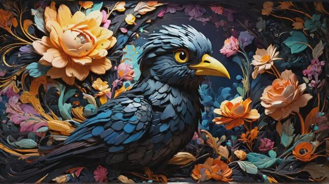 black crows mixes a little blue with digital dreamscape and subtle silhouettes. 4k animation video.