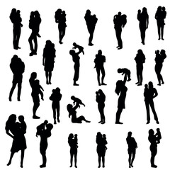 Collection of silhouettes of mothers holding their children