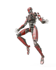 apocalypse cyborg is landing like a comic hero