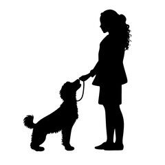 
Silhouette of a girl with a small dog.