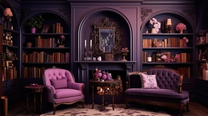 Naklejka premium The background of the bookcases is in Grapevine color.