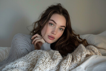 Naklejka premium A beautiful woman lying down in a bedroom