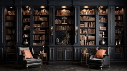 The background of the bookcases is in Jet Black color
