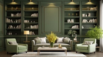 The background of the bookcases is in Olive color.