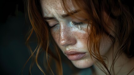 A close-up of someone's tear-streaked face, conveying profound sadness and heartache