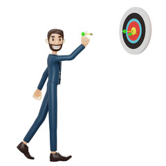 high-quality 3D illustration of a businessman character suitable for use on websites, apps, or similar purposes. The illustration features a handsome man in a dark blue suit.