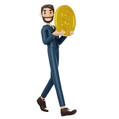 high-quality 3D illustration of a businessman character suitable for use on websites, apps, or similar purposes. The illustration features a handsome man in a dark blue suit.