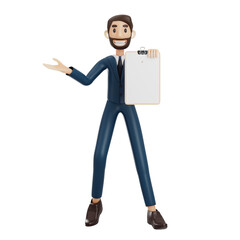 high-quality 3D illustration of a businessman character suitable for use on websites, apps, or similar purposes. The illustration features a handsome man in a dark blue suit.