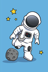 illustration vector graphic of astronaut playing soccer best for children book illustration