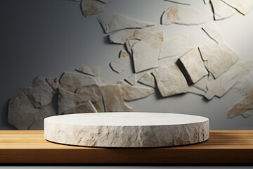white stone podium for product demonstration, minimalistic