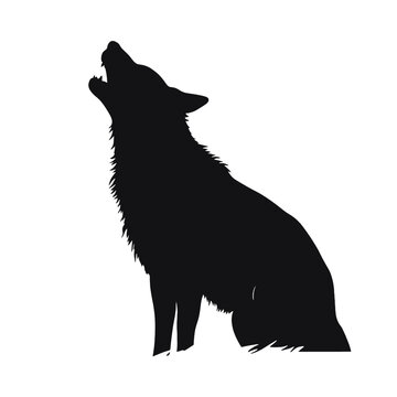 black howling wolf silhouette on white clip art preview