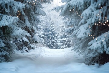 Winter Background with a Beautiful Snow Covered Trees. Enchanting Christmas Scene.