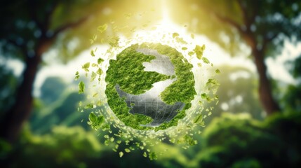 Business sustainability concept, hand holding green plant with icons for green environmental technology concept, AI generated, space for text