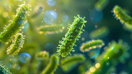 Fototapeta premium Bacteria in everyday life showcasing their presence in common environments