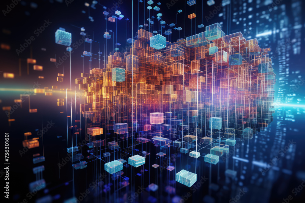Poster machine learning algorithms illustration, uhd, futuristic data collecting, bokeh lighting