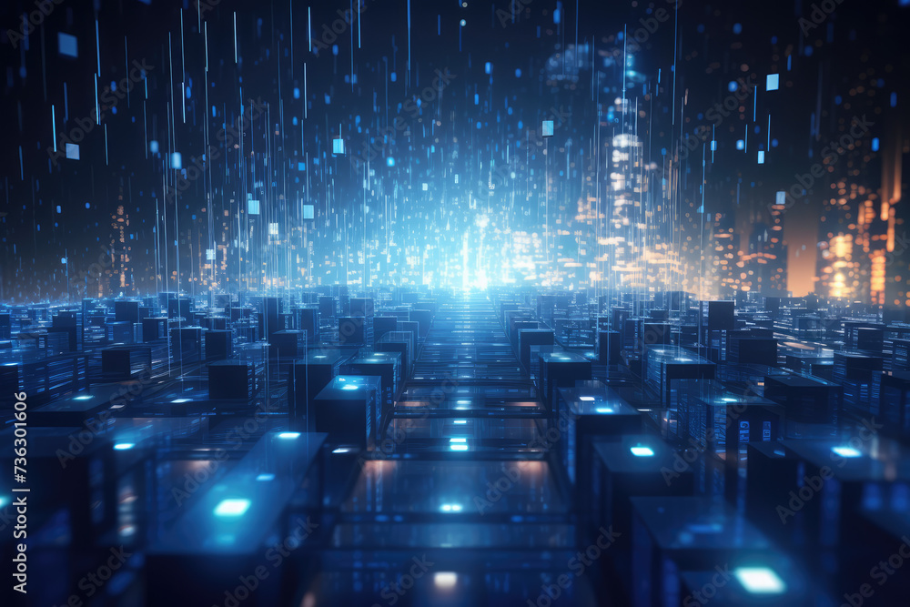 Poster machine learning algorithms illustration, uhd, futuristic data collecting, bokeh lighting