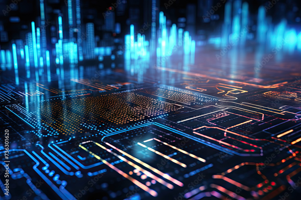 Poster machine learning algorithms illustration, uhd, futuristic data collecting, bokeh lighting