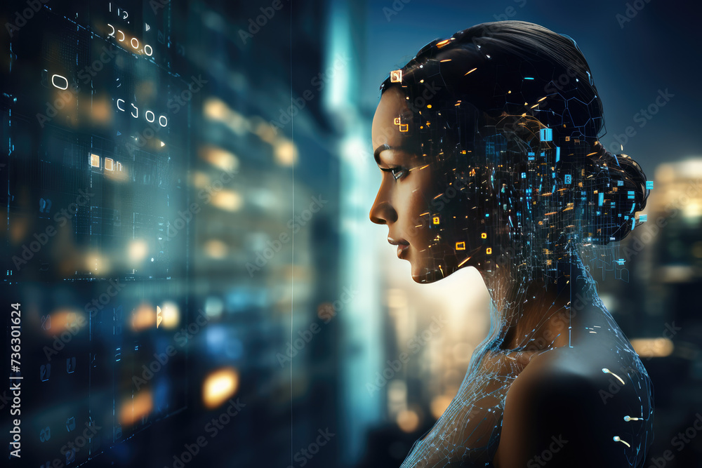 Poster machine learning algorithms illustration, uhd, futuristic data collecting, bokeh lighting