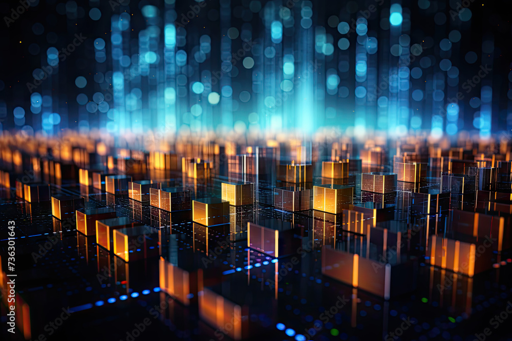 Poster machine learning algorithms illustration, uhd, futuristic data collecting, bokeh lighting
