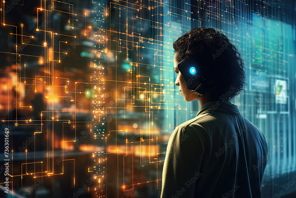 Poster machine learning algorithms illustration, uhd, futuristic data collecting, bokeh lighting