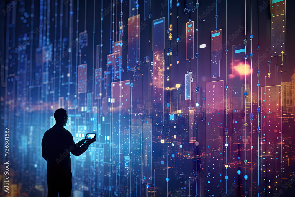Poster machine learning algorithms illustration, uhd, futuristic data collecting, bokeh lighting