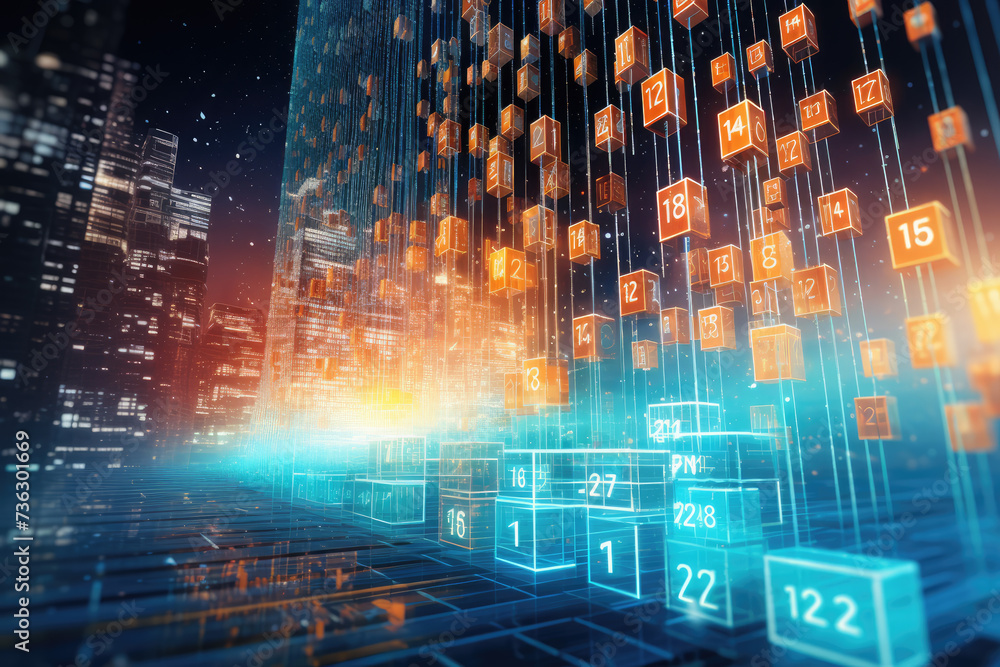 Poster machine learning algorithms illustration, uhd, futuristic data collecting, bokeh lighting