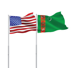 American and Turkmenistan flags together.USA,Turkmenistan flags on pole