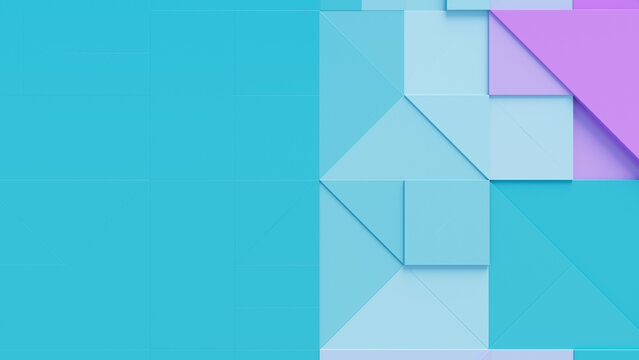 Abstract wallpaper made of interlocking Purple and Turquoise Blocks. Futuristic 3D Render with copy-space. 
