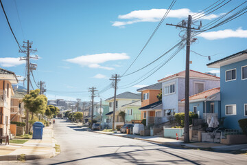 Fototapeta na wymiar Urban street in korean, single-family homes on both sides, sunny