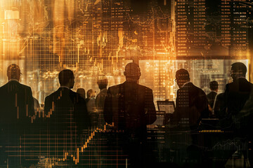 Business people engaged in stock market analysis Digital marketing. Finance . Business technology