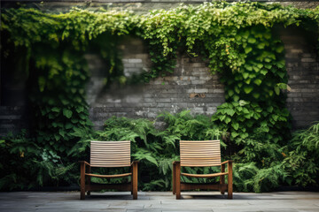 Fototapeta na wymiar vegetation two stools on a terrace in new york, architecture