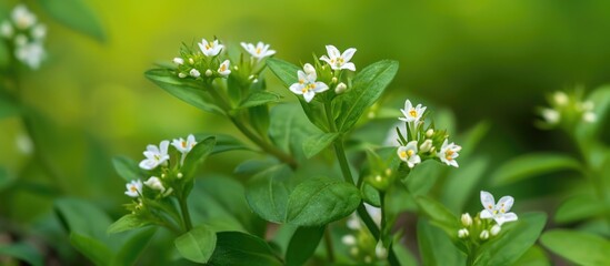 Galinsoga parviflora, commonly called Gallant Soldiers, is a South American plant with small white flowers that now grows as a weed in European gardens. - obrazy, fototapety, plakaty