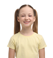 Portrait of smiling girl on white background