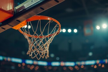 Pro basketball hoop in arena - obrazy, fototapety, plakaty