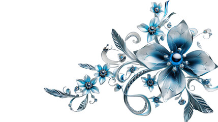 blue Silver Flowers Ornament on transparent background Remove png