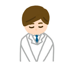 お辞儀している白衣の男性