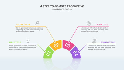Half Circle Infographics Diagram with 4 Steps and Editable Text on a 16:9 ratio for Business Plans, Goals, Targets, and Website Design.