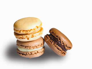 Tasty french macarons isolated on white background.