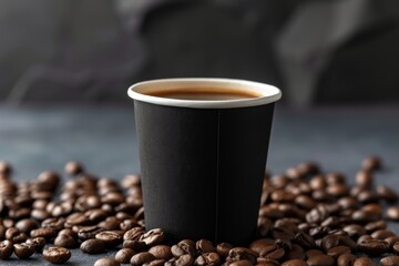 Remove black paper cup with toasted coffee beans