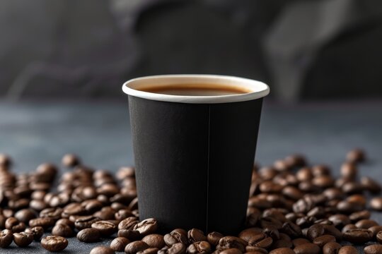 Remove black paper cup with toasted coffee beans