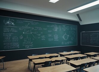 Photo of modern blackboard in classroom ai generative