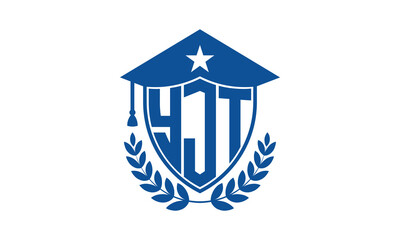 YJT three letter iconic academic logo design vector template. monogram, abstract, school, college, university, graduation cap symbol logo, shield, model, institute, educational, coaching canter, tech