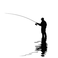 silhouette of fisherman with rod