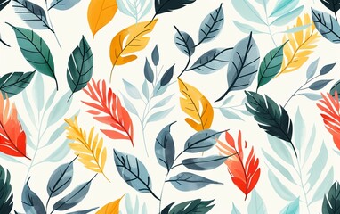 seamless pattern with feathers and leaves
